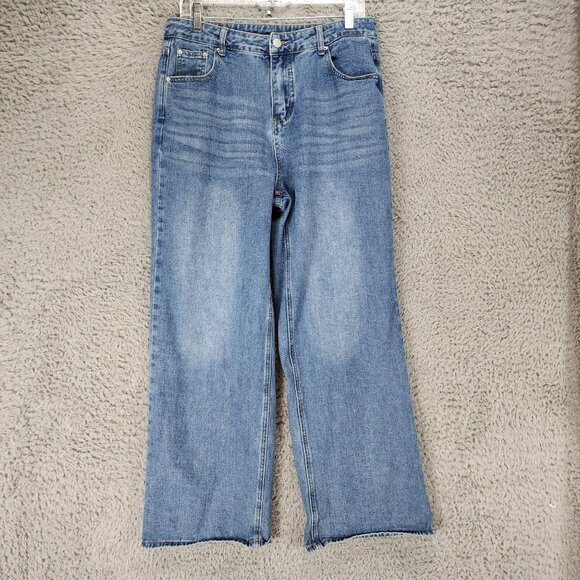 HDLTE Jeans Womens Large Faded Stretch High Rise Wide Leg - Picture 1 of 14